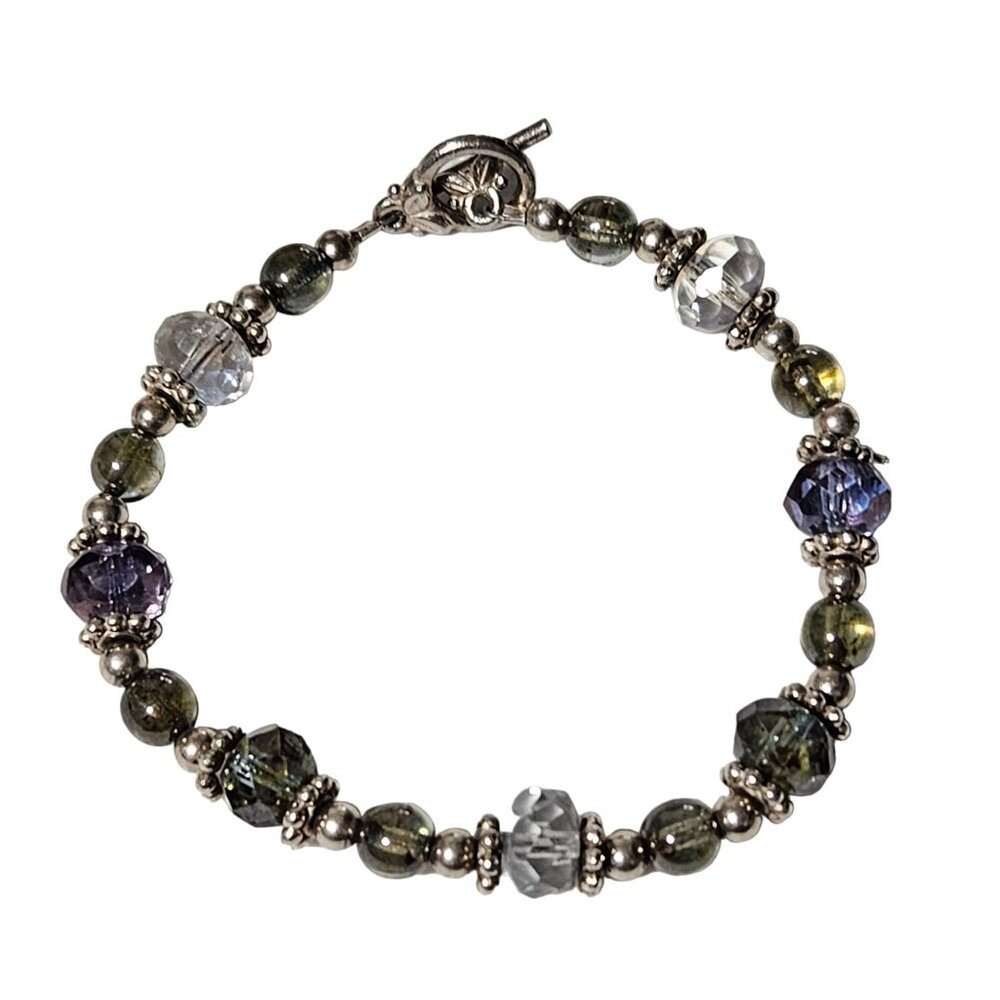 Elegant Purple Beaded Bracelet Silver Tone Toggle Clasp Fashion Jewelry Women